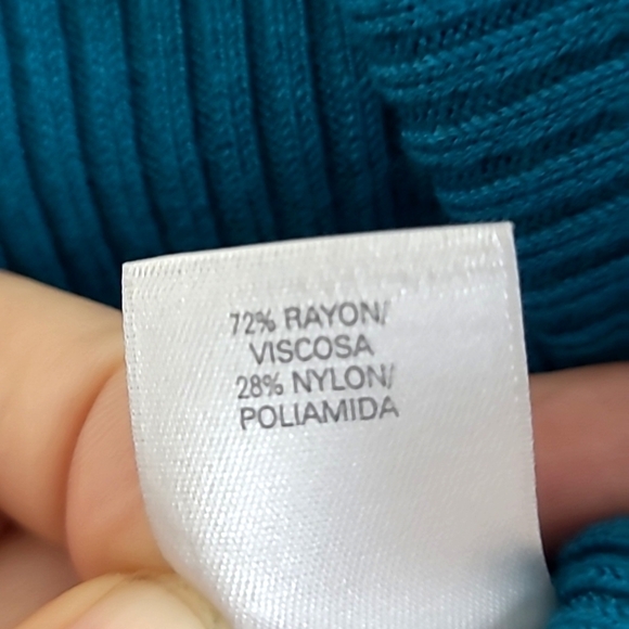 Emma James Teal Cowl Neck Short Sleeve Sweater Cable Knit Stretch Medium - Picture 4 of 5